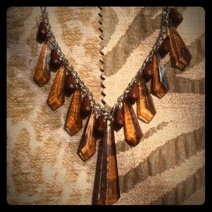 Long  acrylic spike necklace amber brown necklace and earring set.
